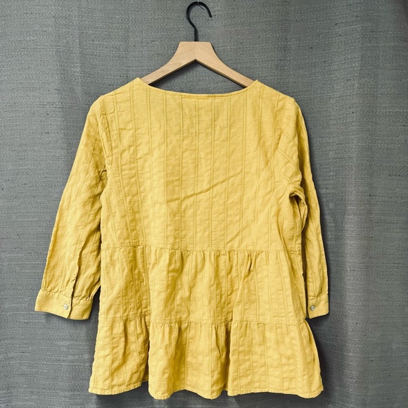 J. Jill Peplum Tiered Babydoll Woven Textured Mustard Yellow Blouse Size S - Picture 9 of 10